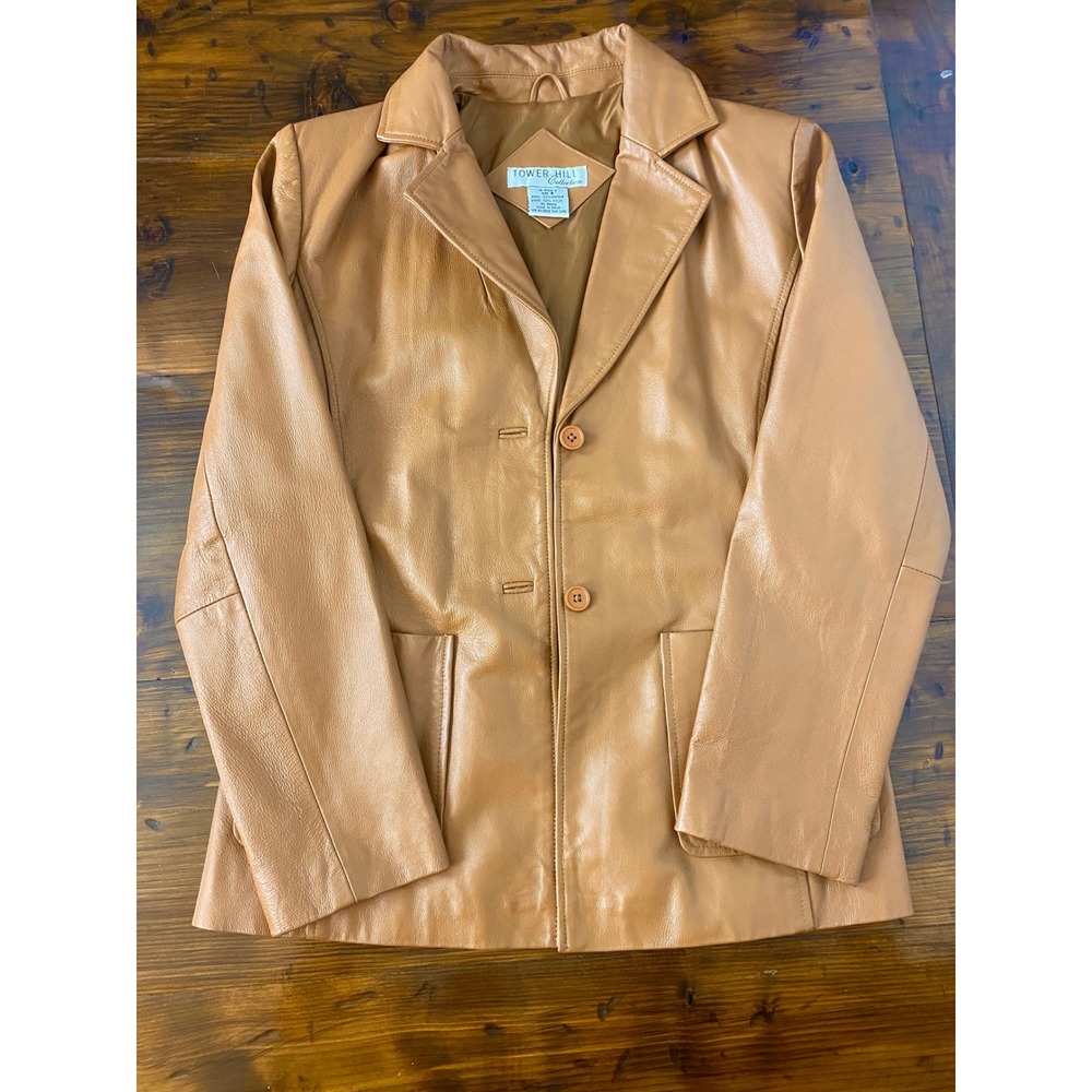 Towerā Hill Collection Tan Leather Blazer Jacket Womens Size 8 Camel SKU B7